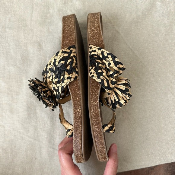 ULLA JOHNSON Netta Toe-Ring Weaved Sandal Pom-Pom Multi - Picture 7 of 11